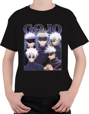 Produktbild von Gojo Satoru Jujutsu Kaisen Augenbinde weißes Haar Anime Geschenk Uni Kinder T-Shirt, Schwarz, 116