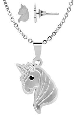 Produktbild von Akzent Mädchen Schmuckset Daffy Einhorn-Set, Kette & Ohrstecker, Mädchen, 43+5 cm. Edelstahl