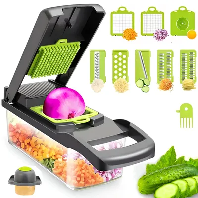 Produktbild von Gemüseschneider 12 in 1 Obstschneider Gemüsehobel Würfelschneider für Obst Gemüse Zwiebelschneider Salatschneider Gurkenhobel Edelstahl Klinge