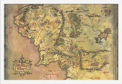 Image de Le Seigneur des Anneaux, Le - Poster - Carte de la Terre du Milieu + Wechselrahmen, Shinsuke® Maxi MDF weiss, Acryl-Scheibe