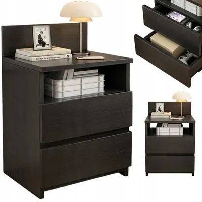 Image de Chevet de chambre, 2 tiroirs, noir, style loft moderne
