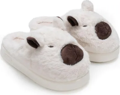 Produktbild von Damen Gefüttert Hausschuhe Isoliert Slippers Schlappen Capybara Beige Gr.36/37