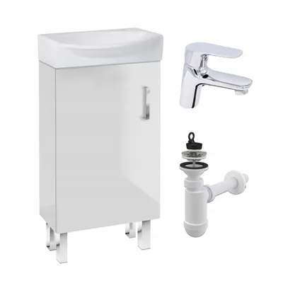 Produktbild von Stamar | Badmöbel - Set - 40 cm - mit Waschbecken - Klappventil - Armatur - klick klak Siphon - Glänzend