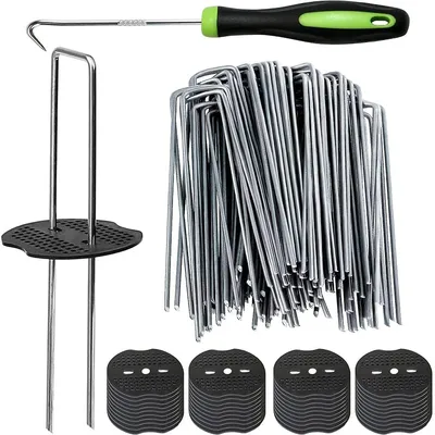 Produktbild von 50 Stück Erdanker Unterlegscheiben,Erdanker Verzinkt Für Unkrautvlies,15 cm,Stahl Heringe Für Zaun,Stahl Bodenhaken Kunstrasen Anker Garten Bodenanker