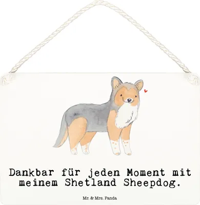 Produktbild von Mr. & Mrs. Panda Schild Shetland Sheepdog Moment DIN A6 - Weiß - Geschenk, Türschild, holzbild, kleine aufmerksamkeit, Holzschild, wandtafel, Sheltie