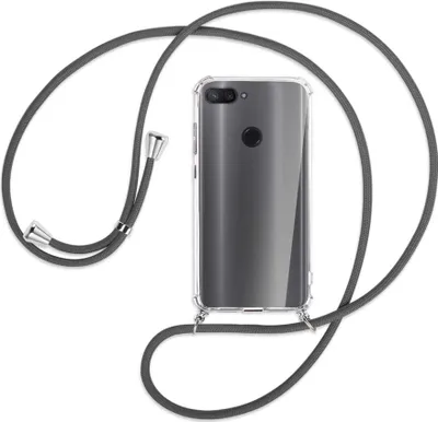 Produktbild von Handykette Backcover-Schutzhülle mit Band (Metall silberfarben) für Xiaomi Mi 8 Lite - dunkelgrau