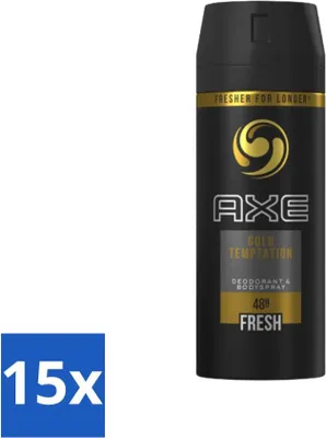 Zdjęcie produktu dla Ax – Dezodorant w sprayu – 48 godzin świeżości – Gold Temptation – 150 ml – Opakowanie ekonomiczne – 15 sztuk
