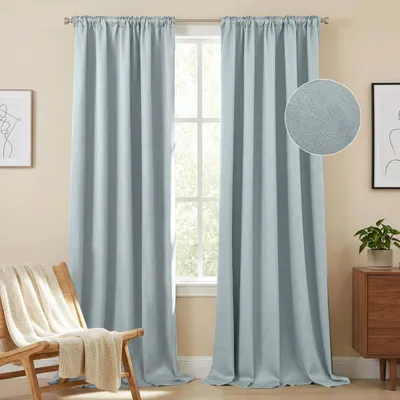 Image de Rideaux assortis, motif en relief de feuilles, rideaux occultants multifonctionnels avec volants, pour salon ou chambre, couleur gris, dimensions 132 x 244 cm