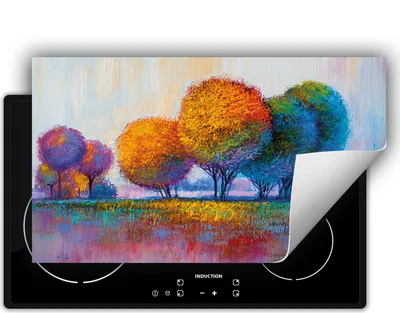 Produktbild von DarHaus Herdabdeckplatte 90x52 cm Anti Rutsch Matte Aufrollbar, bunt - Bäume