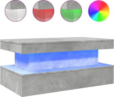 A modern coffee table with integrated LED lighting in blue.