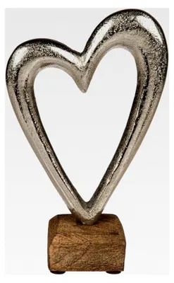 Produktbild von OOTB Metallherz auf Holzsockel, silberfarben, 17 cm