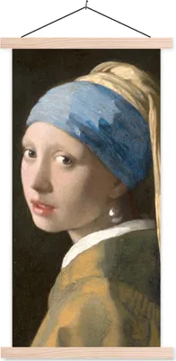 Produktbild von MuchoWow® Textilposter Das Mädchen mit dem Perlenohrring - Gemälde von Johannes Vermeer 40x80 cm mit holzfarbenen Rahmen - Wohnzimmer
