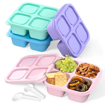 Produktbild von Snackbox mit 4 Fächern, Bento-Snackbox, wiederverwendbar zur Zubereitung von Mahlzeiten, Lunchbox für Kinder und Erwachsene, Aufbewahrungsbox für Lebensmittel mit Fächern für Schule und Arbeit.