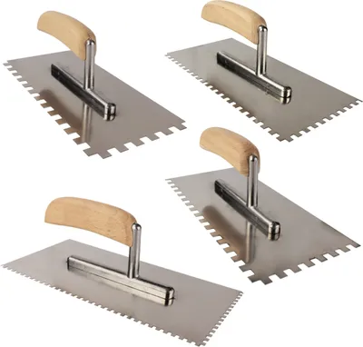 Produktbild von Zahnkelle Zahnspachtel Glättkelle Fliesen Traufel Fliesenkelle Kelle Holzgriff 8 x 8 mm