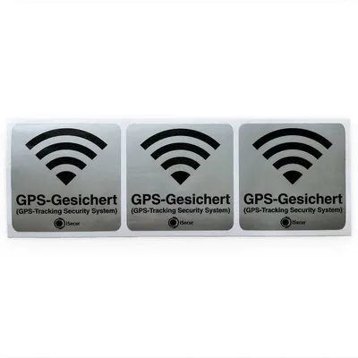 Produktbild von 3er Aufkleber-Set GPS-Gesichert - silber I 6 x 6 cm I Warnung GPS-Tracking Security System, Alarm-gesichert I außen-klebend I hin_375