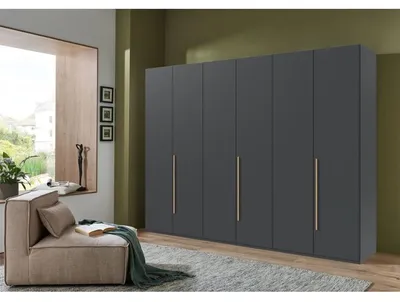 Image de Armoire Wimex LONDON, 270 cm, finition graphite mat, avec 6 portes battantes, 3 tiroirs, 6 étagères et 3 penderies