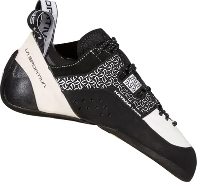 Schnür-Kletterschuh "Katana Laces Woman" von La Sportiva; schwarz-weiß mit strukturiertem Obermaterial und Gummisohle.