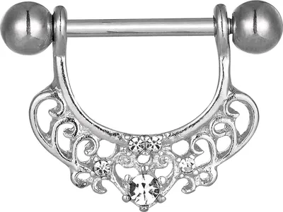 Produktbild von Karisma Brass Edelstahl Brustpiercing Barbell Tribal Stein Zirkonia Farbwahl - HBB105 - Silber