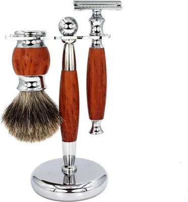 Immagine prodotto di INF Kit da barba manual effetto legno vintage - Set da 3 pezzi per uomo Colore del legno