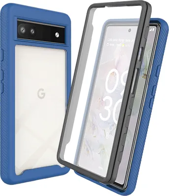 Image de Étui pour Google Pixel 6A, bumper avec protecteur d'écran intégré Étui de protection 360° pour le corps entier Bleu foncé