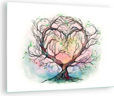 Produktbild von Bilder auf glas - Baum Herz Natur Bild - 70x50cm - Glasbilder - Wandbilder - Kunstdruck - zum Aufhängen bereit - Wanddekoration aus Glas - Glas Bilder - Wandbild auf Glas - Einteilig - GAA70x50-3007