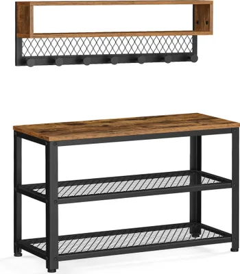 Produktbild von VASAGLE Garderoben-Set, Garderobe mit Sitzbank, Magnetfunktion, vintagebraun LCRDE073K01