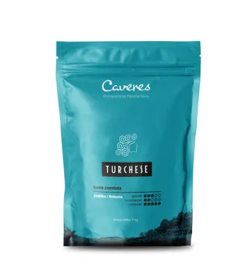 Zdjęcie produktu dla Świeżo palona kawa ziarnista Caveres Sorpresa Turchese 1kg, 30% Arabica i 70% Robusta - Rzemieślnicza Palarnia Kawy Premium