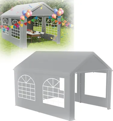 Produktbild von XINZI Partyzelt Pavillon Gartenpavillon Hochzeitszelt mit herausnehmbaren Seitenteilen, PE-Plane, UV-Schutz, stabil & wetterfest, 3x4 m, Grau