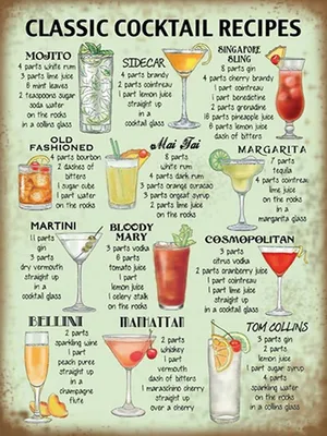Produktbild von vianmo Holzschild 40x30 cm Retept classic Cocktails Recipes Mojito