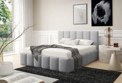 Obrázek produktu pro Čalouněná postel LINO s úložným prostorem | Postel 180 × 200 | Manželská postel s úložným prostorem a roštem | Vzhled postele typu boxspring | Bez matrace | Ložnice – šedá