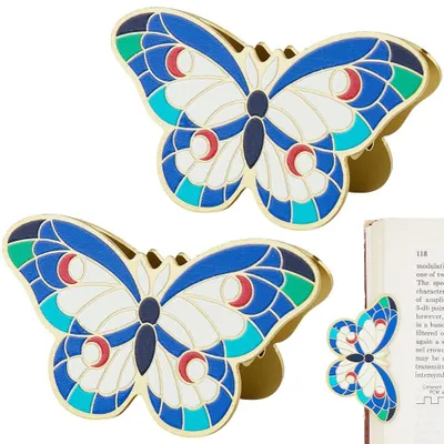 Productafbeelding van 2 stuks metalen bindclips - goud, blauw, vlinderdesign, legering
