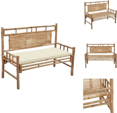 Produktbild von vidaXL Gartenbank mit Auflage 120 cm Bambus -  Gartenbänke