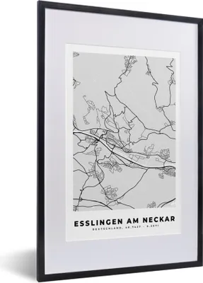 Produktbild von MuchoWow® Gerahmtes Poster Esslingen Am Heckar- Karte - Stadtplan - Deutschland 40x60 cm - Poster mit Schwarzem Bilderrahmen Wandposter Rahmen Foto Bilder - Poster in Rahmen