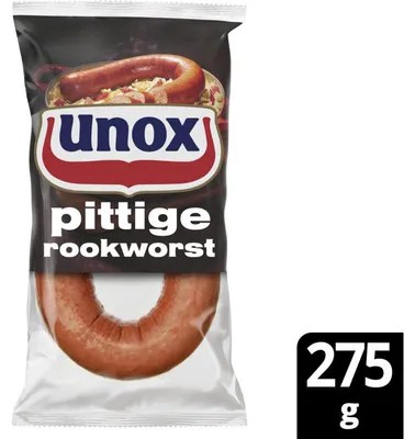 Produktbild von Unox Rookworst Pittig 275g – Würzige, geräucherte Bratwurst für Grill & Küche