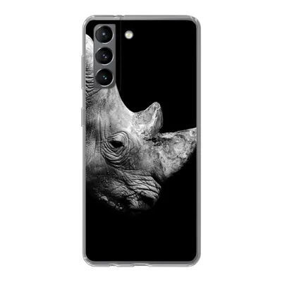 Produktbild von MuchoWow® Handyhülle Schutzhülle Hülle für Samsung Galaxy S21 Portrait Nashorn auf schwarzem Hintergrund Silikon Softcase Handy Hülle - Softcase