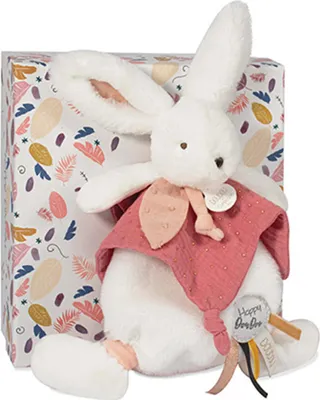 Zdjęcie produktu dla Doudou Zestaw upominkowy - Pluszowy króliczek z muchomorkiem 25 cm różowy stary