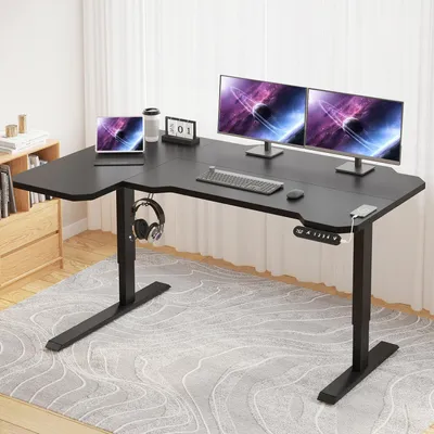 Zdjęcie produktu dla Hilodesk 150cm L-förmiger ComputertischBiurko z elektryczną regulacją wysokości Narożne biurko do pisania, Schwarz