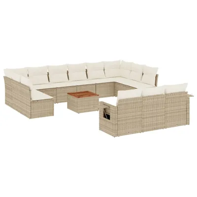 Produktbild von vidaXL 14-tlg. Garten-Sofagarnitur mit Kissen Beige Poly Rattan