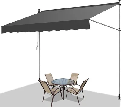 Obrázok produktu pre Izrielar markíza s ručnou kľukou, 350 x 120 cm balkónová markíza, odolná voči UV žiareniu 50+, výškovo nastaviteľná ochrana pred slnkom bez vŕtania pre terasu a balkón, sivá