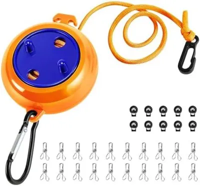 Produktbild von Wäscheleine Ausziehbar, Wäscheleine Camping Tragbare 10m Reise Urlaub Outdoor wäscheschnur Wäscheständer für Badezimmer, Waschküche, Garten oder Reise (Orange)