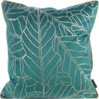 Obrázek produktu pro Dekorační povlak na polštář 45x45 Lili 1 tyrkysová se zlatým listovým potiskem samet Limited Collection Eurofirany