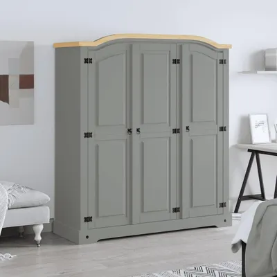 Imagen del producto de Armario estilo México, madera de pino, 3 puertas, color gris (vidaXL)