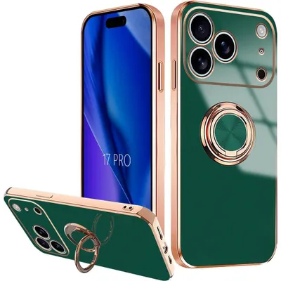 Image de Coque pour iPhone 17 Pro, Silicone Souple Slim Antichoc Anti-Rayures avec Anneau - Vert Nuit