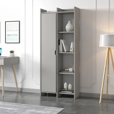 Obrázok produktu pre Skye Decor, kvalitná knižná polica, sivá, 70 x 180 x 30 cm | 100% melamínová drevovláknitá doska, hrúbka 18 mm | Viaceré police, možnosť montáže na stenu, moderný dizajn.