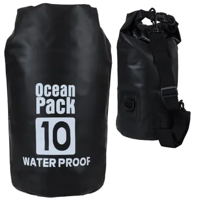 Zdjęcie produktu dla Worek wodoodporny wodoszczelny żeglarski na kajak dry bag 10L PVC czarny torba survival trekking camping z paskiem