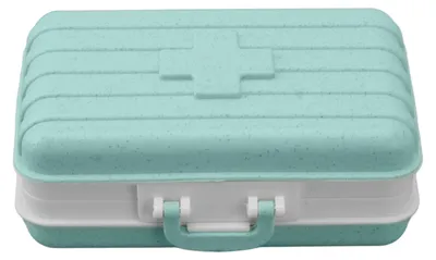 Produktbild von Mini-Medizinbox, 6 Fächer, Gepäckdesign, dicht schließender Kunststoffbehälter für Taschenreisen, Grün
