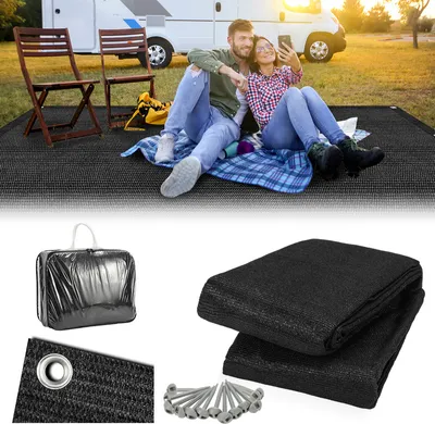 Produktbild von TolleTour Vorzeltteppich 400x600cm Zeltteppich aus HDPE Outdoor Camping Teppich inkl Tragetasche Zubehör Schwarz