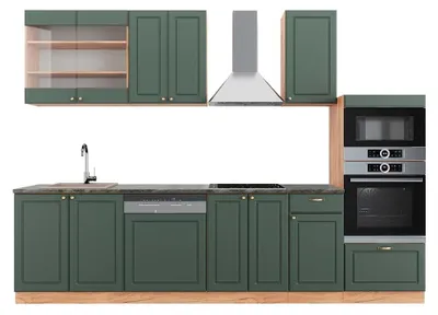 Zdjęcie produktu dla Aneks kuchenny Vicco Fame-Line Green-Gold Country/Gold Power Oak 300 cm z wysoką szafką, BP Antracyt, Model 42753