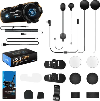 Immagine prodotto di Cuffia interfono per moto, supporto per 10 piloti, portata massima interfono 500-1000m, connessione Bluetooth, batteria 900mAh