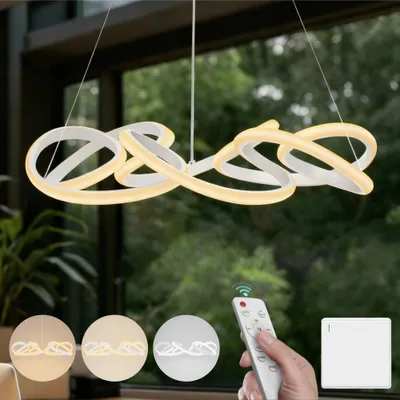 Produktbild von Mai & Mai Pendelleuchte Esstisch, 52cm LED Moderne Hängelampe Weiß, stufenlos dimmbar 3000K–6400K, höhenverstellbare mit Fernbedienung, Alivetta25040